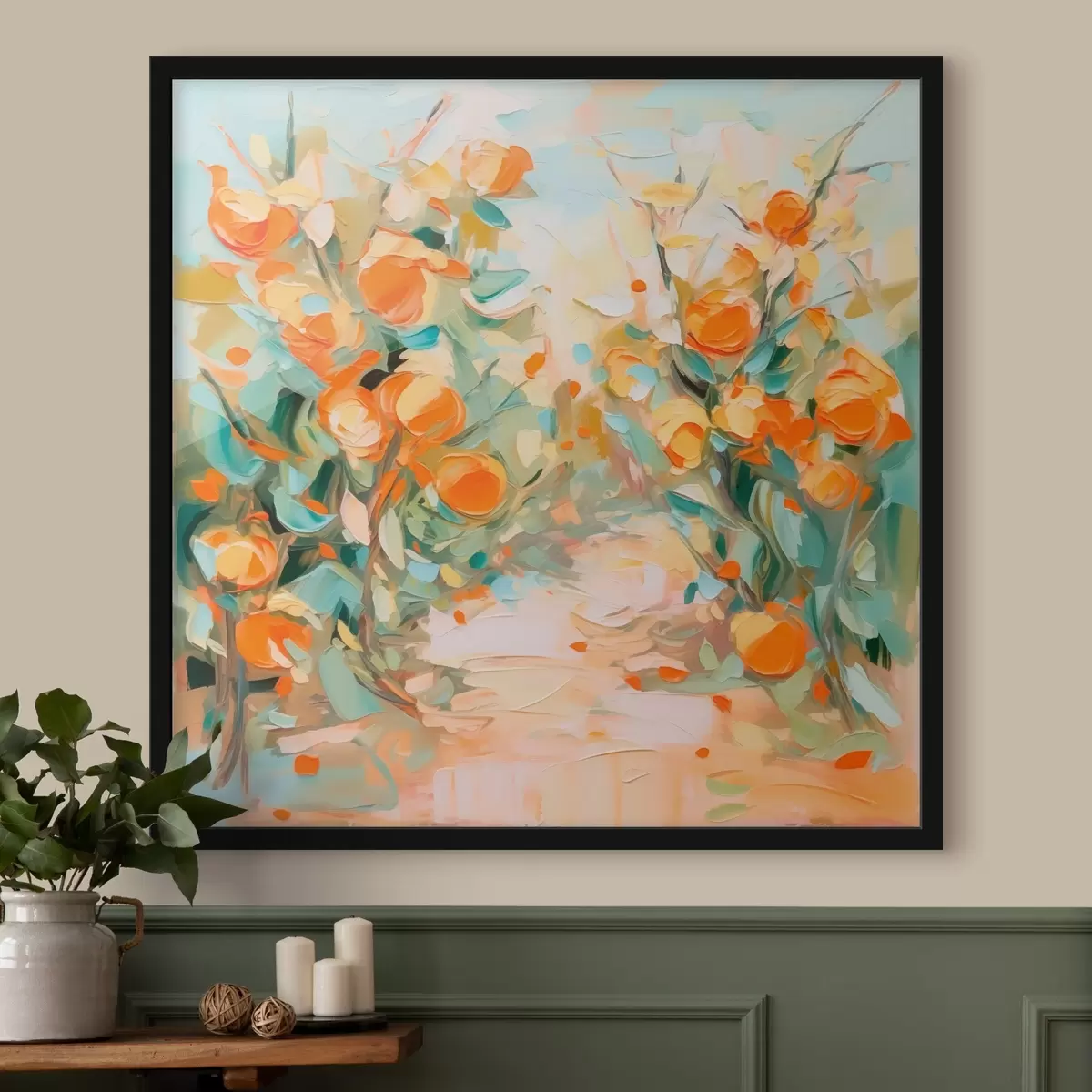 Poster Abstract sinaasappelboomgaard imitatieschilderij f44772