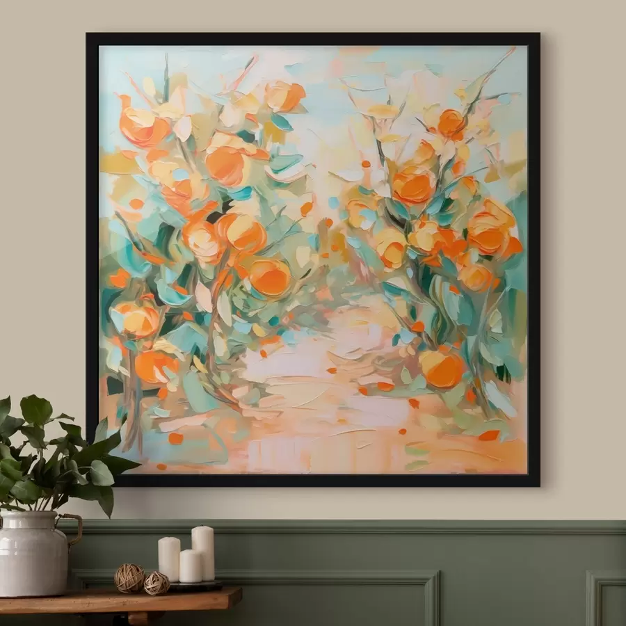 Fotobehang Abstract sinaasappelboomgaard imitatieschilderij f44772