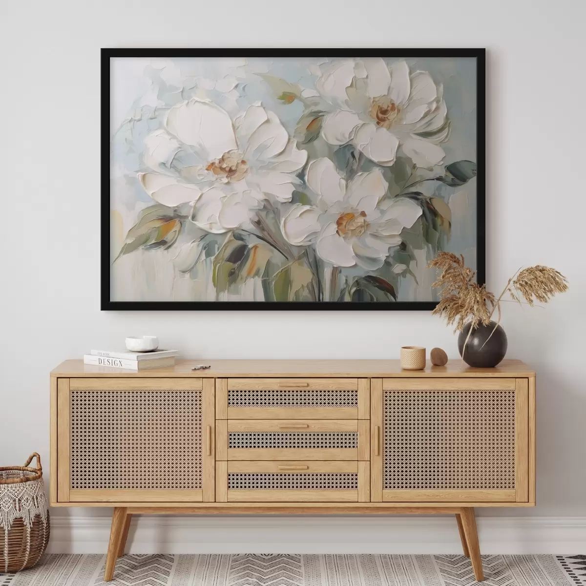 Affiche Peinture imitation fleurs blanches f44775