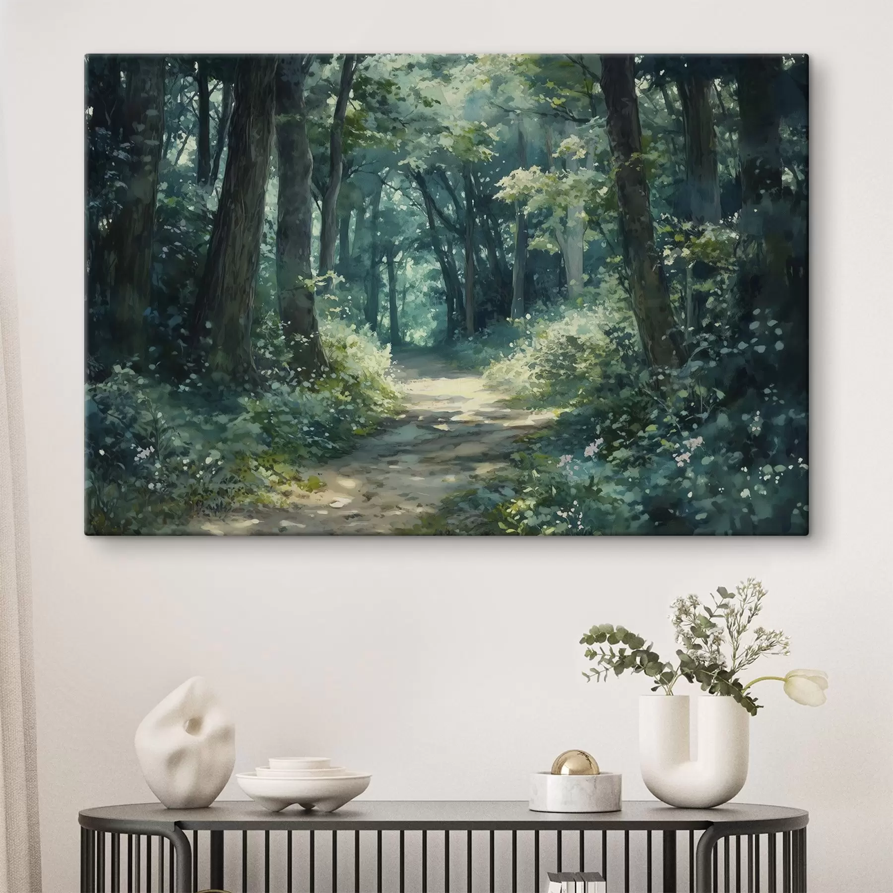 Fotobehang Groen bos met bomen en zonlicht s44784