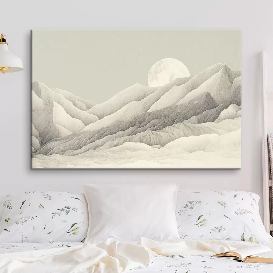  Peintures Montagnes avec lune, dessin détaillé s44788