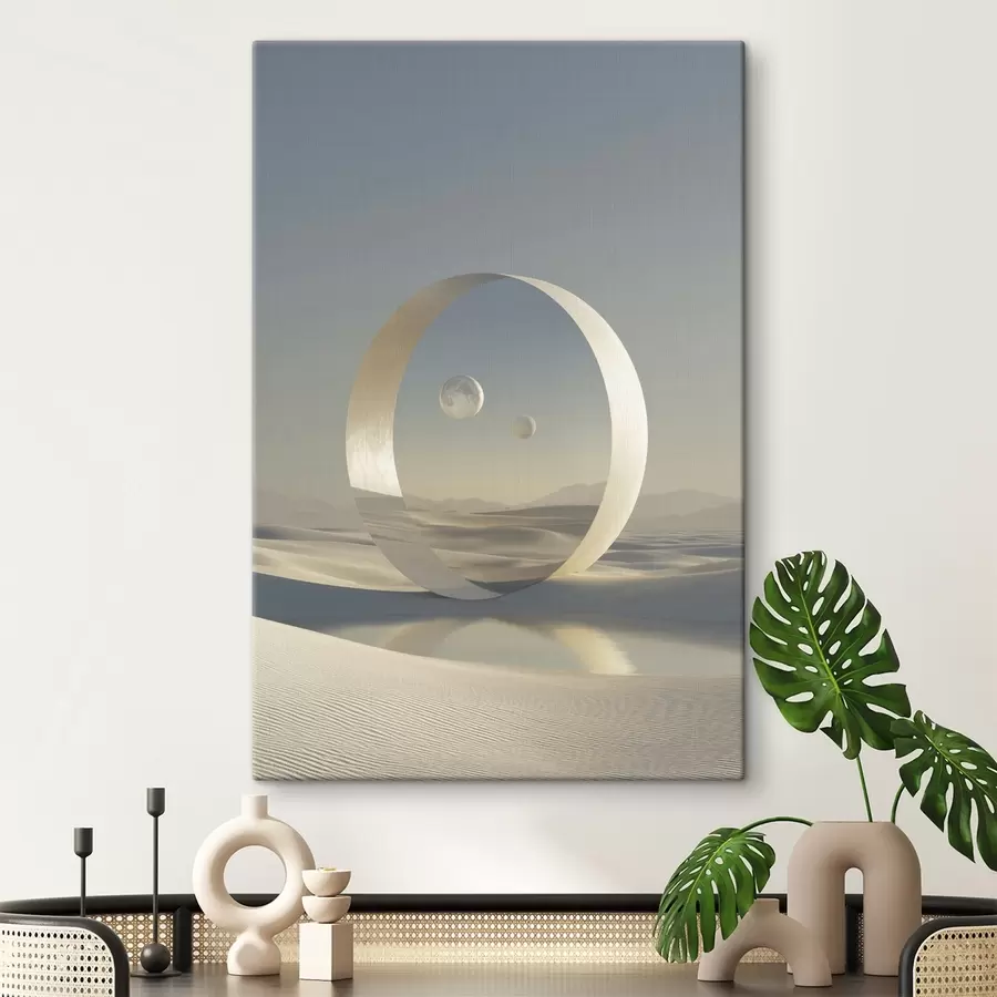 Fotobehang Futuristisch landschap met duinen en planeten s44791