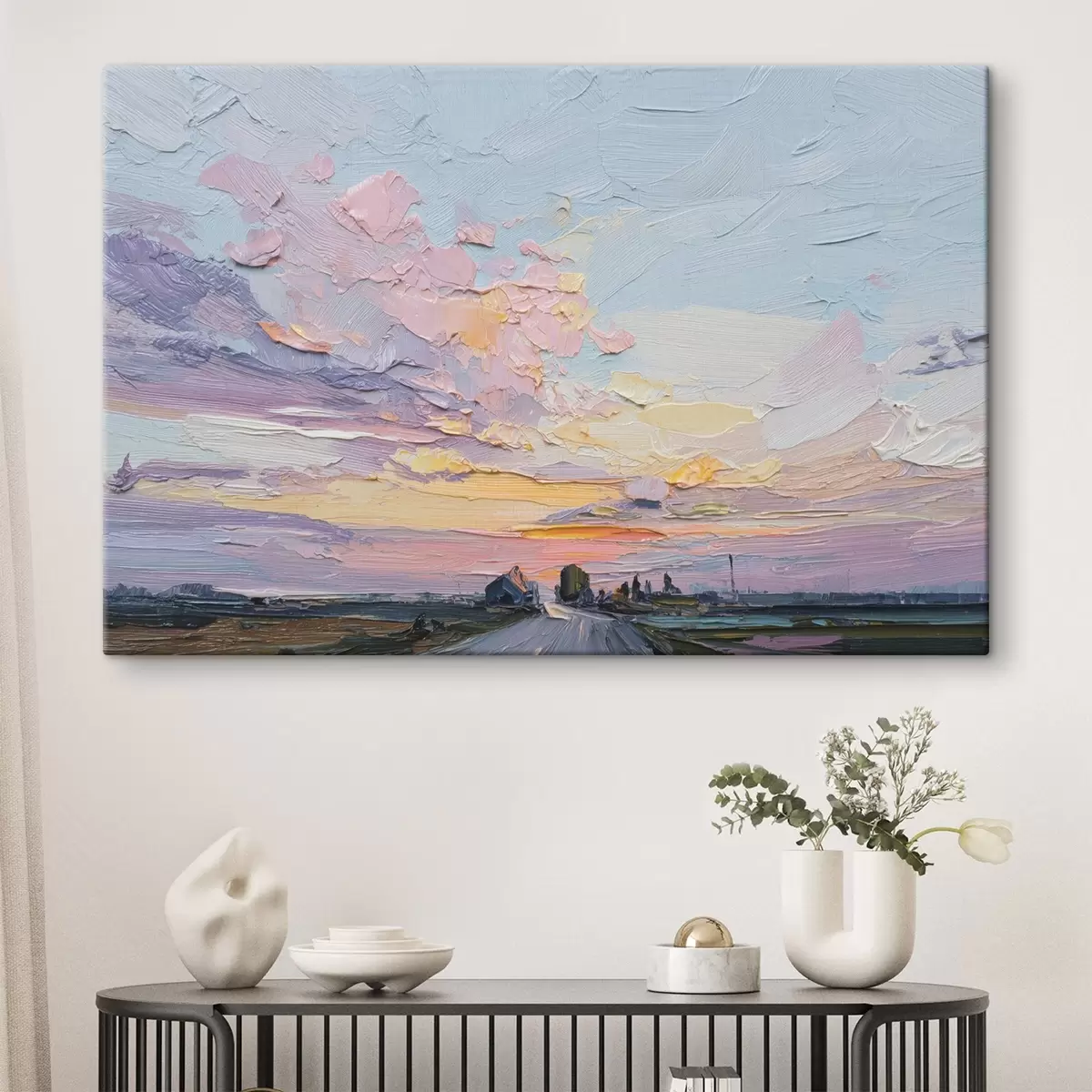  Peintures Paysages de campagne à l'huile, coucher de soleil s44794