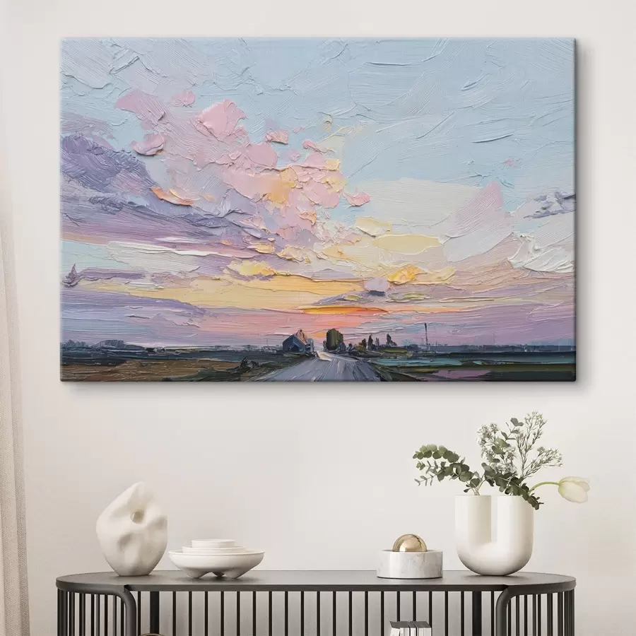  Peintures Paysages de campagne à l'huile, coucher de soleil s44794