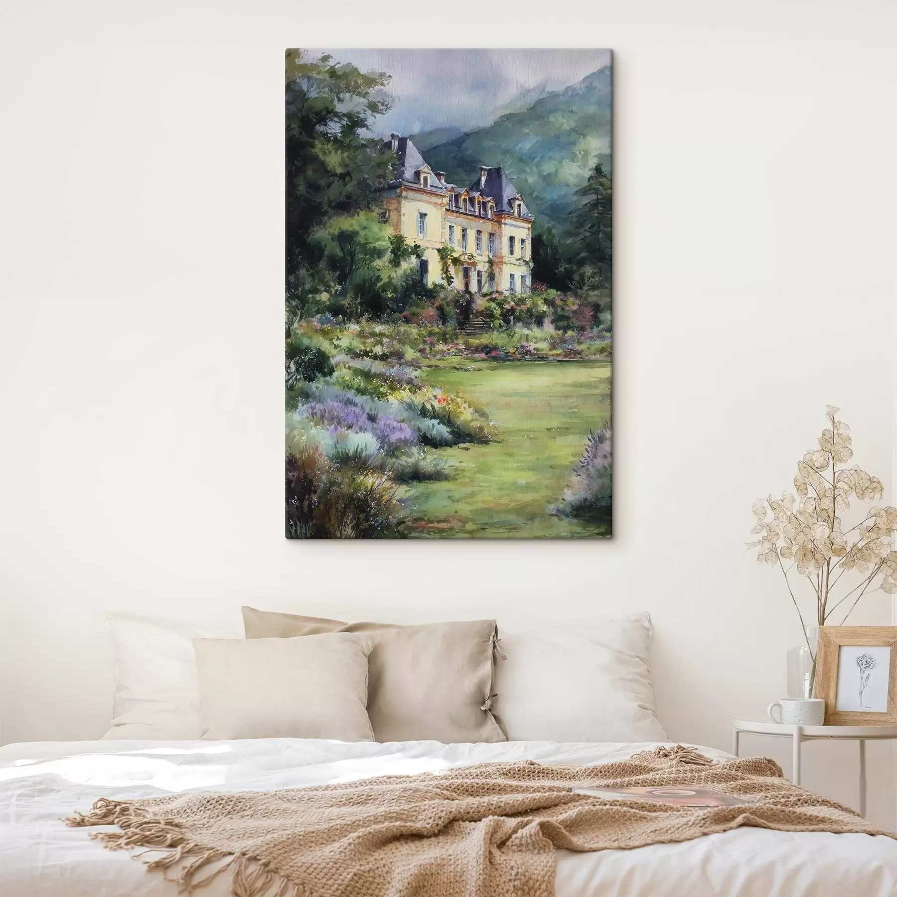  Peintures Château français entouré d'un jardin de lavande s44797