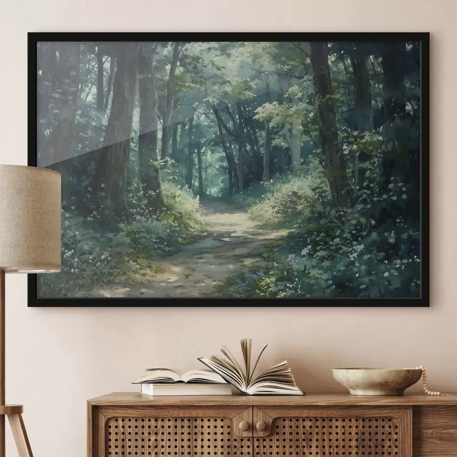 Fotobehang Groen bos met bomen en zonlicht f44784