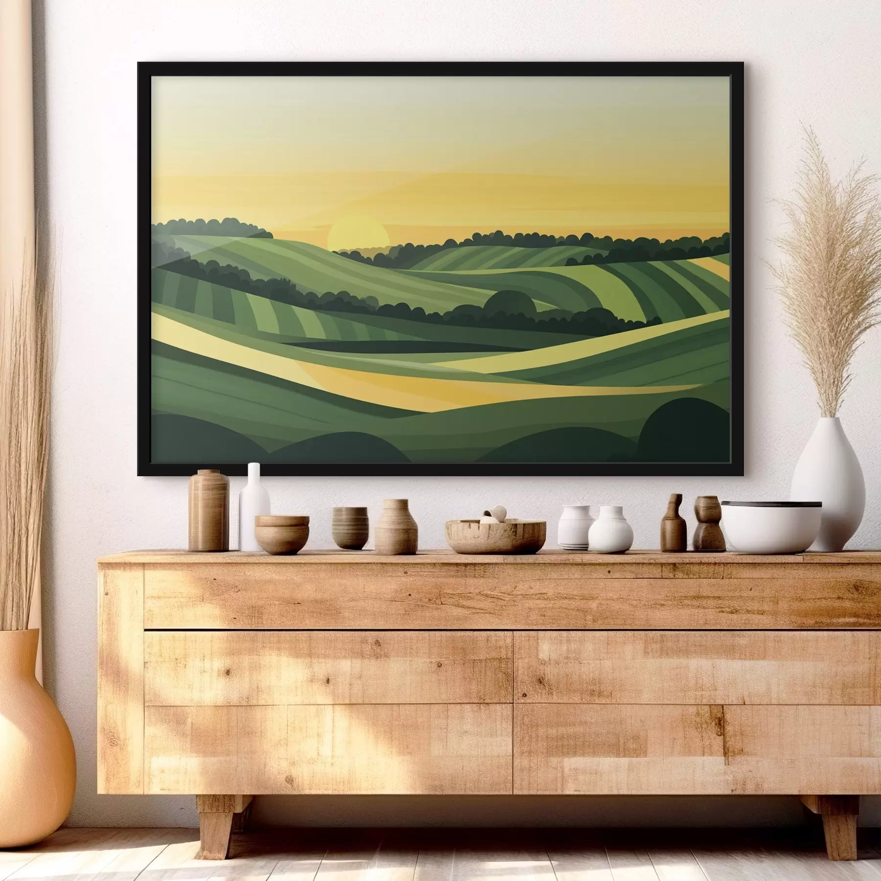  Peintures Paysages abstraits avec collines et coucher de soleil f44785