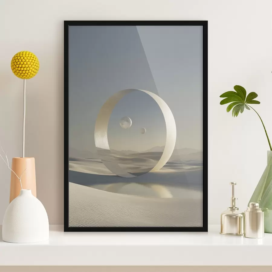 Fotobehang Futuristisch landschap met duinen en planeten f44791