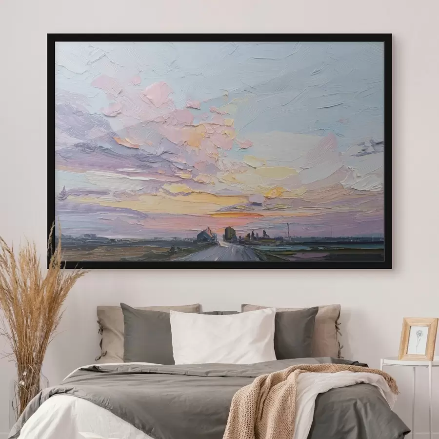 Papier peint photo Paysages de campagne à l'huile, coucher de soleil f44794