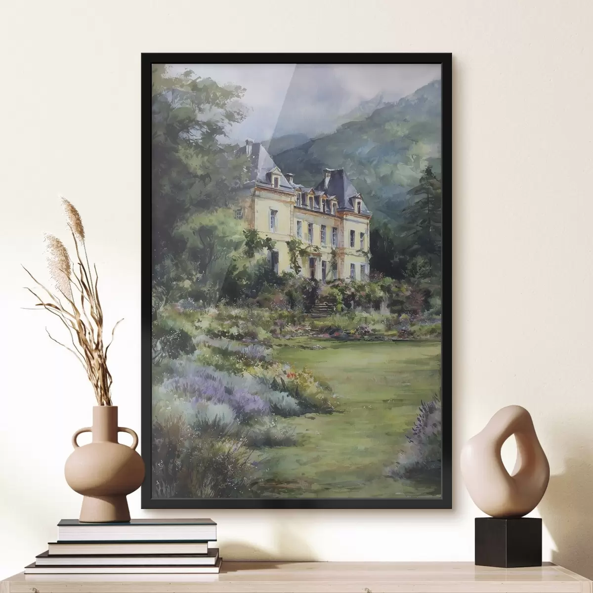 Affiche Château français entouré d'un jardin de lavande f44797