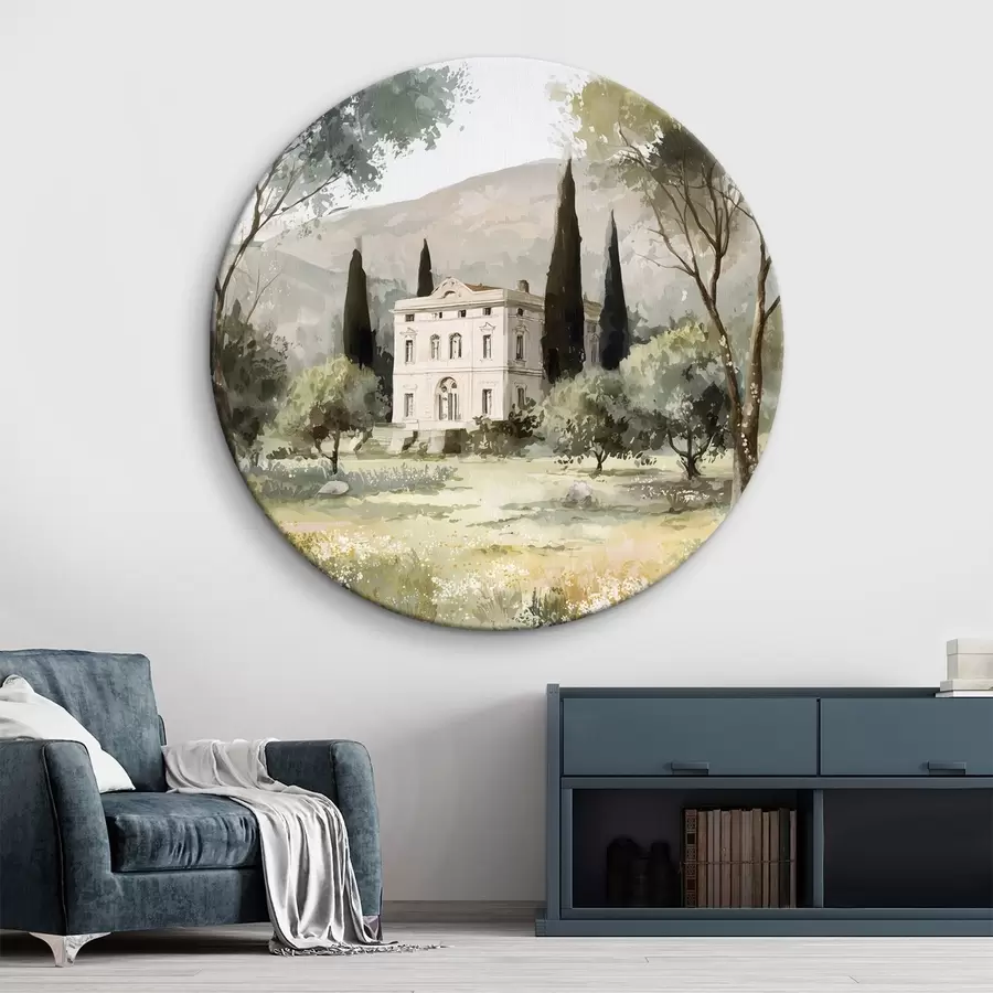  Schilderijen Mediterraans dorp met wit huis omringd door tuin r44796