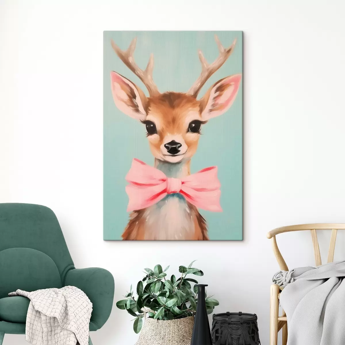  Peintures Cerf avec un nœud rose s44802