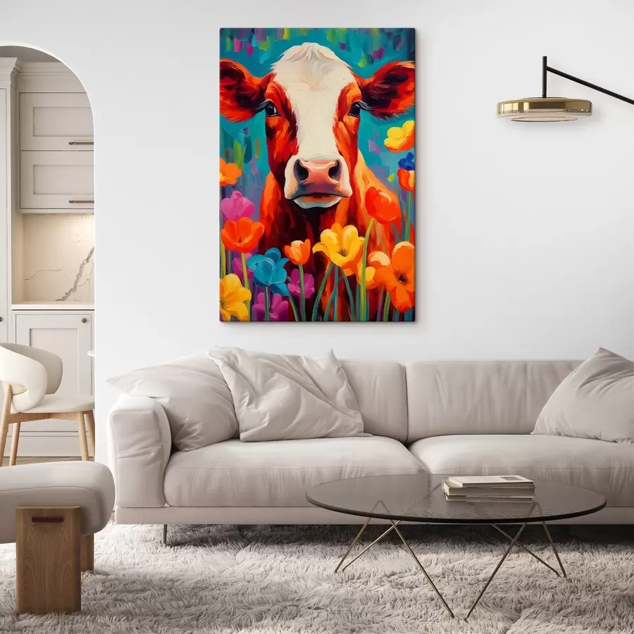 Peintures Vache parmi les fleurs s44803