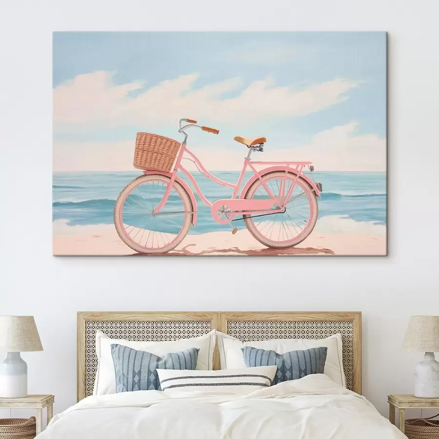 Schilderijen Roze fiets op het strand s44808