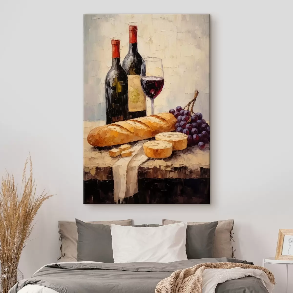 Peintures Vin, baguette et raisins s44815