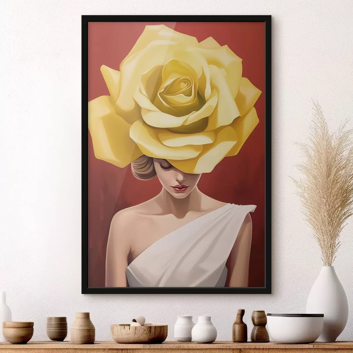 Affiche Femme avec un chapeau rose jaune f44800