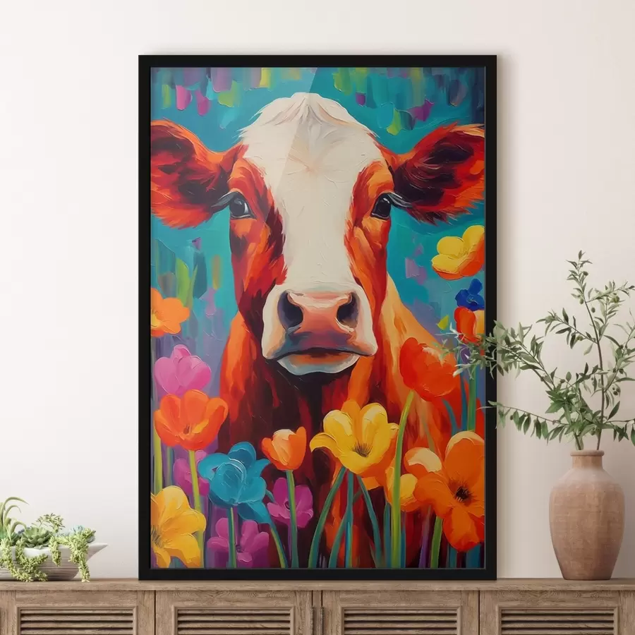 Papier peint photo Vache parmi les fleurs f44803
