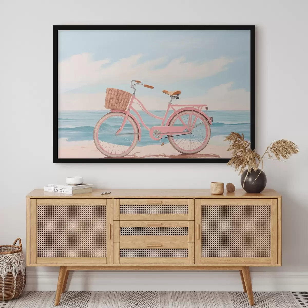 Affiche Vélo rose sur la plage f44808