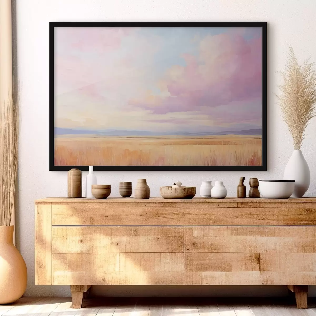 Affiche Ciel rose sur un champ f44810