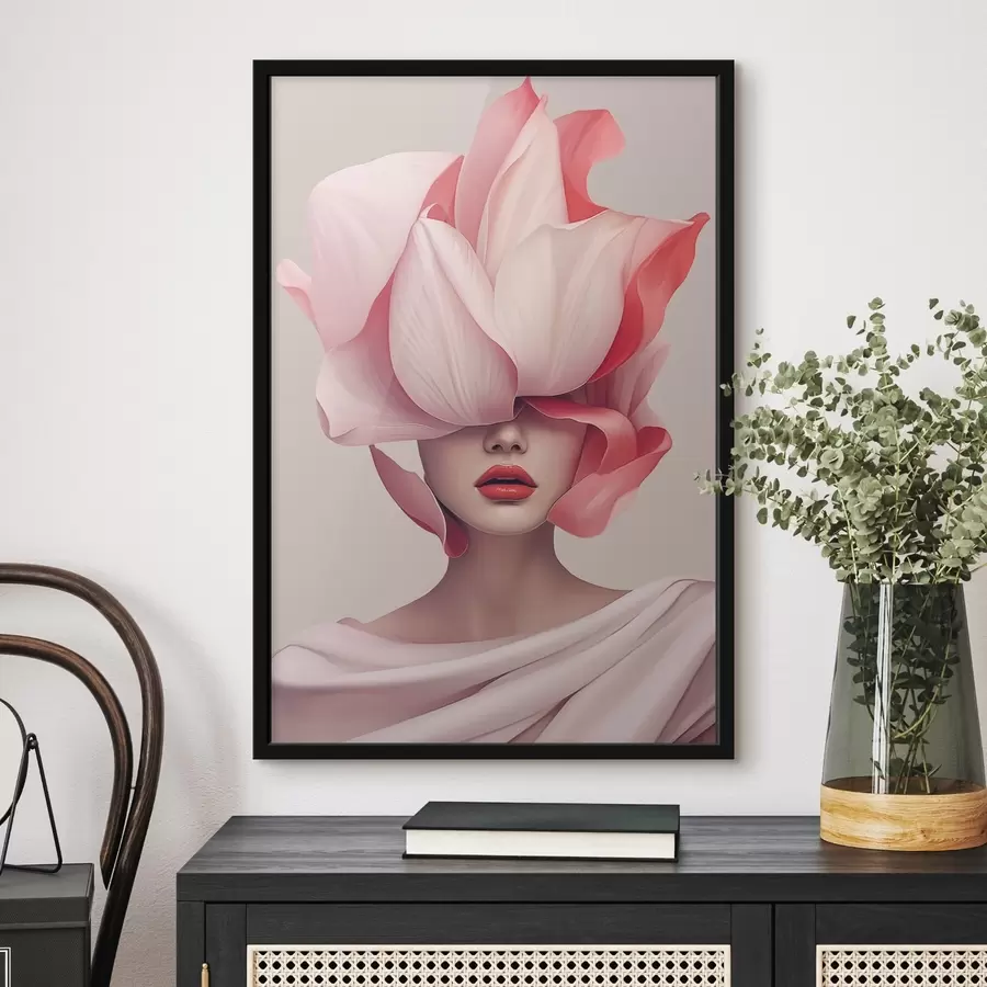 Fotobehang Vrouwenportret met grote bloemblaadjes f44812