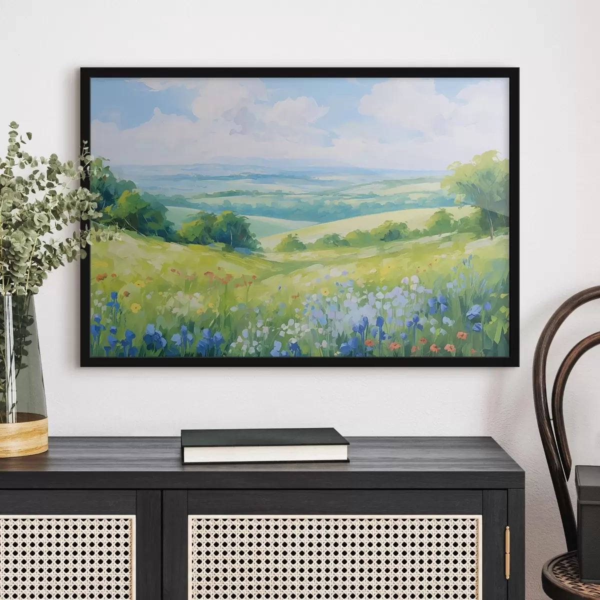 Poster Bloeiende heuvel met zomeruitzicht f44813