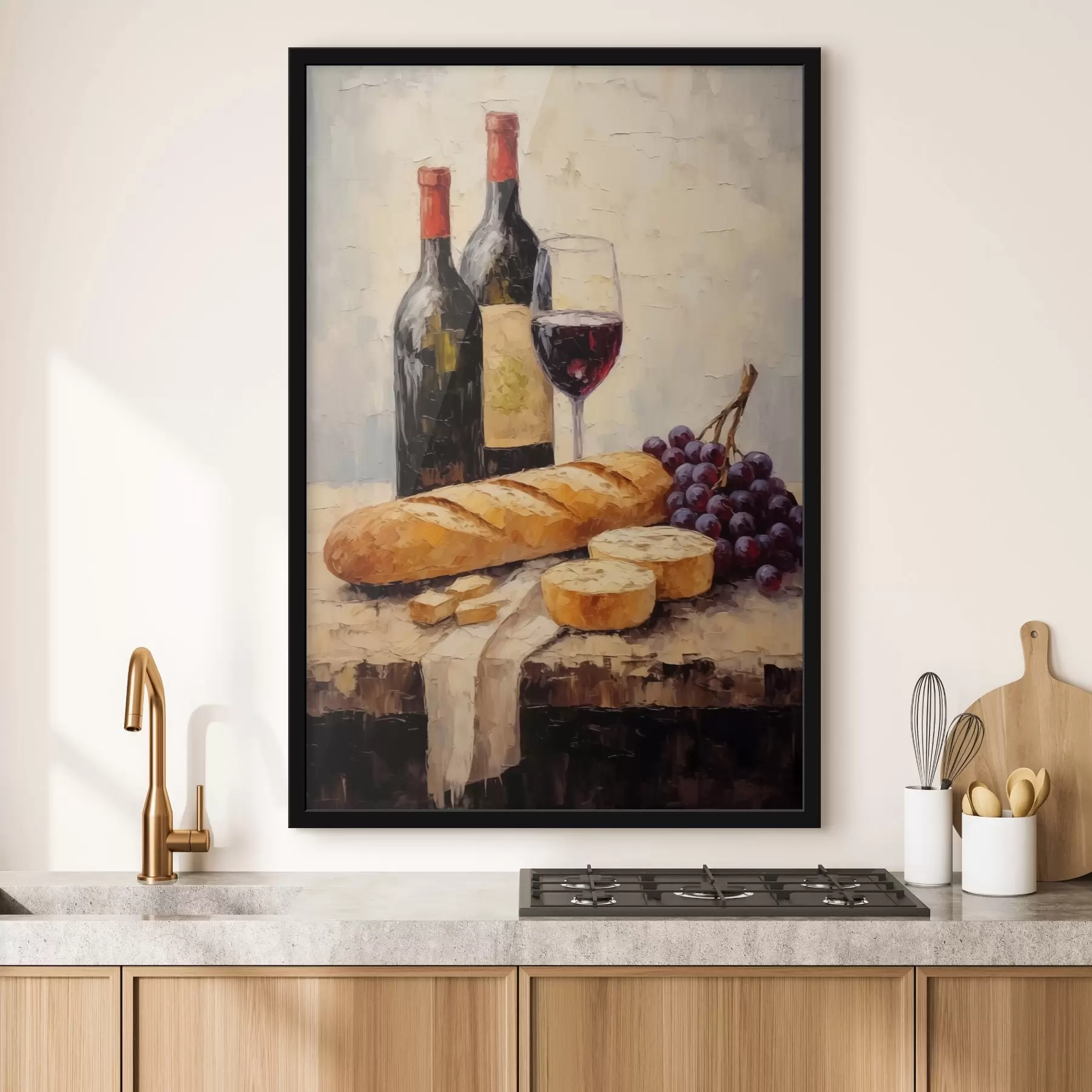  Peintures Vin, baguette et raisins f44815