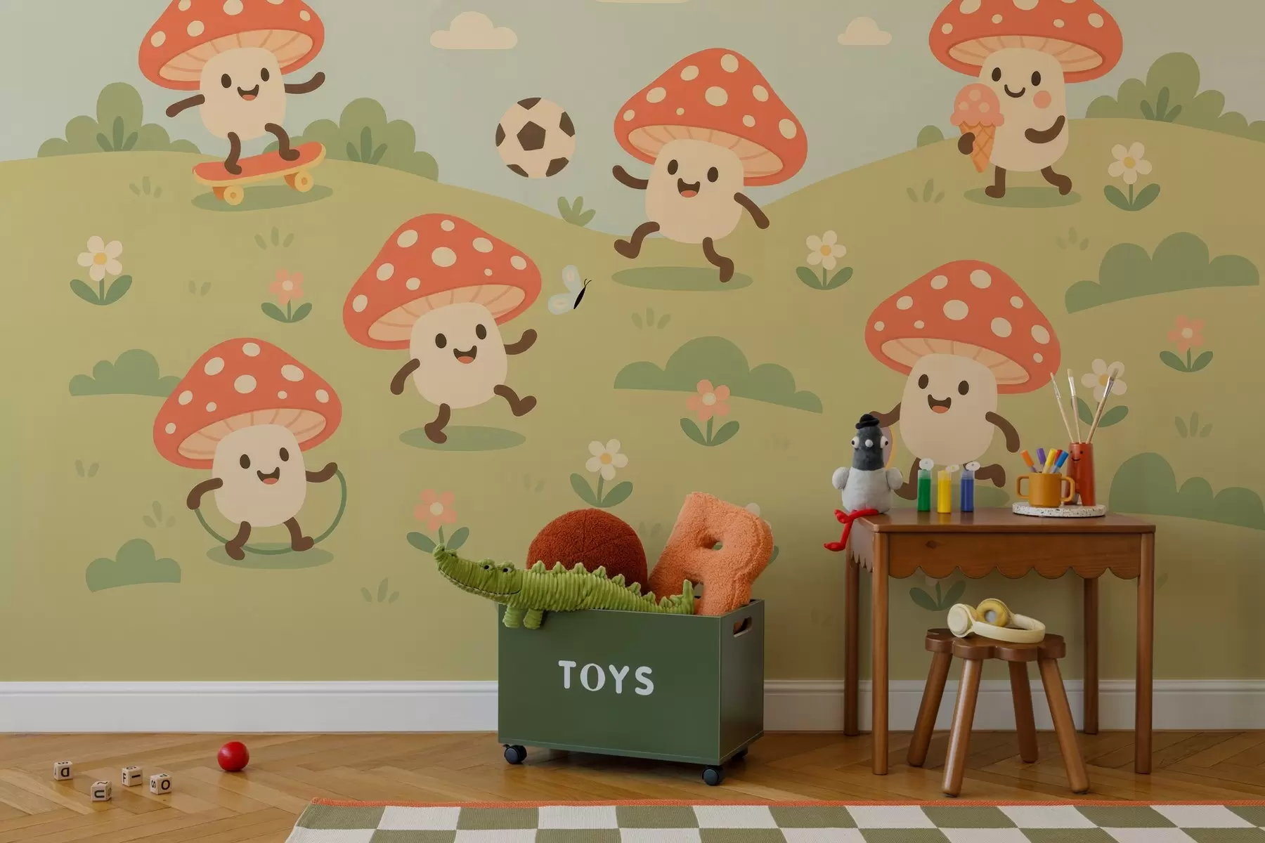 Papier peint photo champignons joyeux amanite tue-mouches w04140