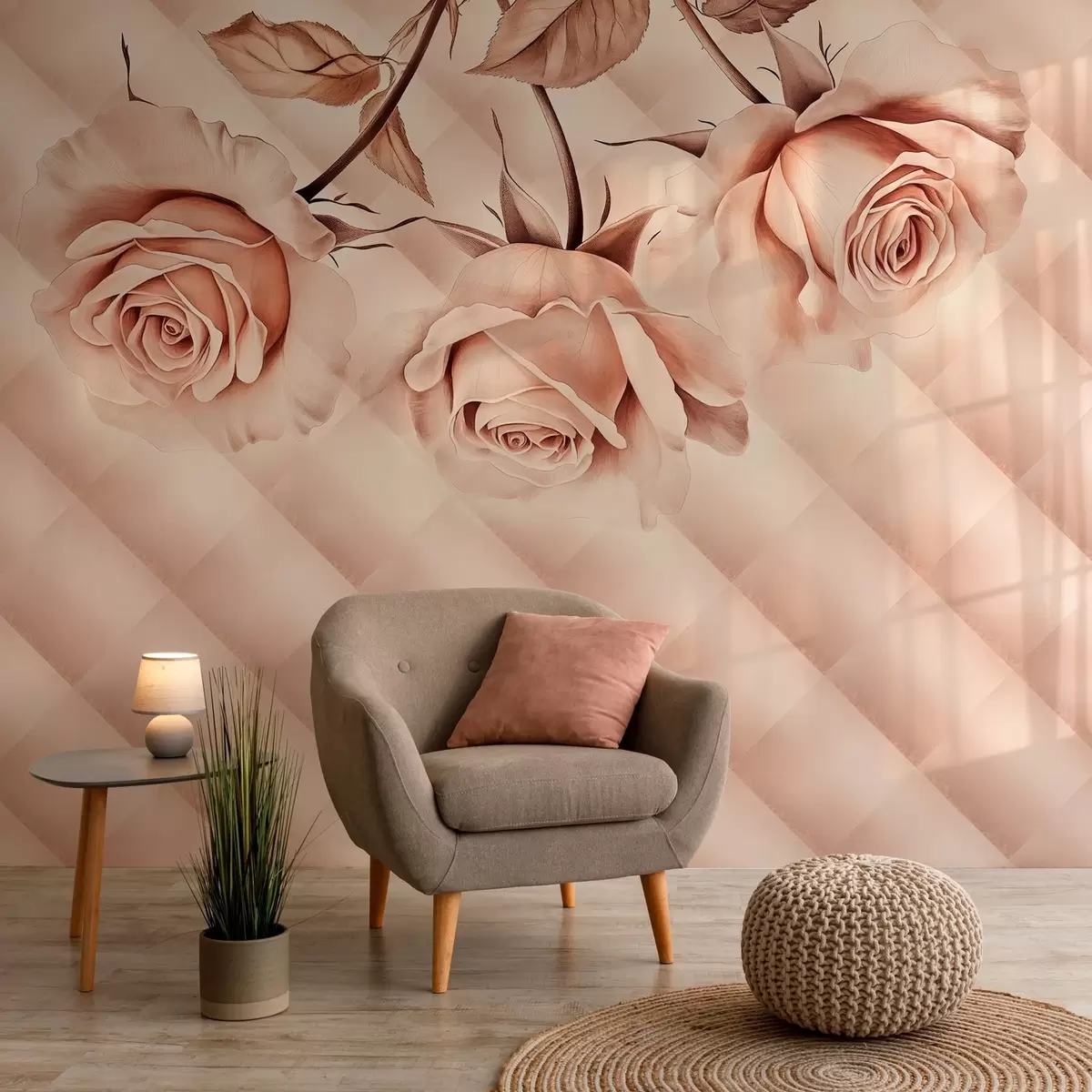 Fotobehang poederrozen in retrostijl w04141