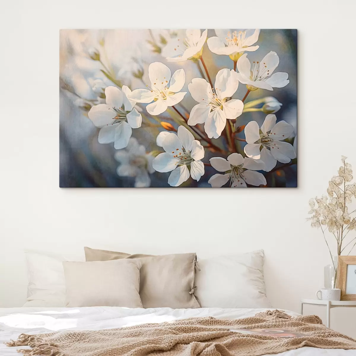  Peintures Fleurs de cerisier blanches texturées dans un style aquarelle, pétales délicats, saison printanière s44859