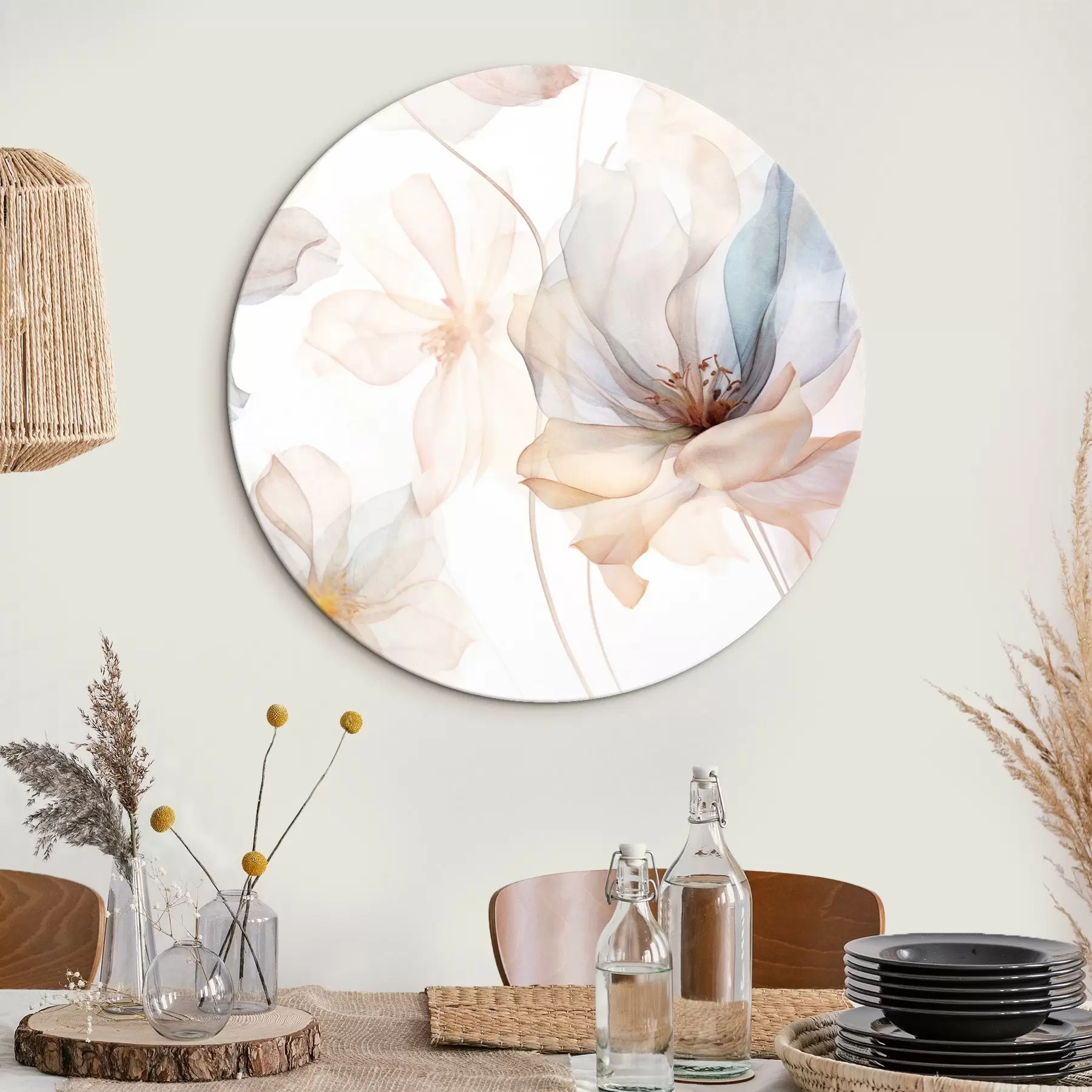  Peintures Fleurs translucides texturées aux couleurs pastel, pétales délicats, lignes délicates sur fond blanc r44855