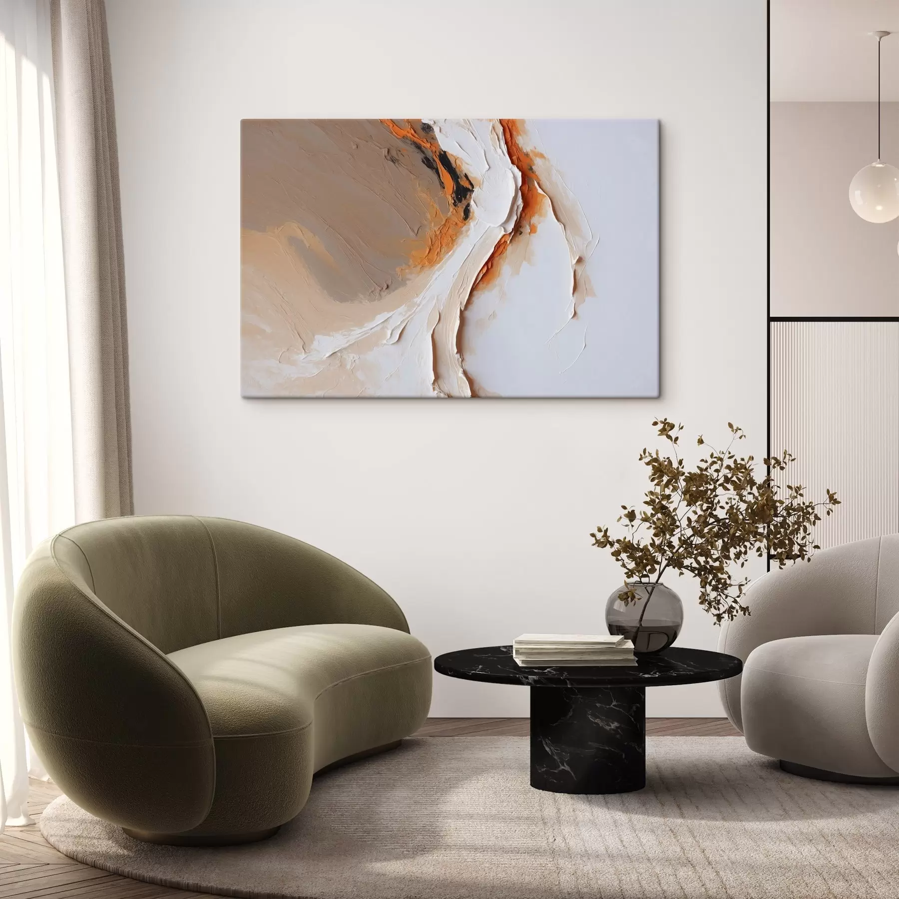  Peintures Pastel doux avec accent orange et traits lisses s44874