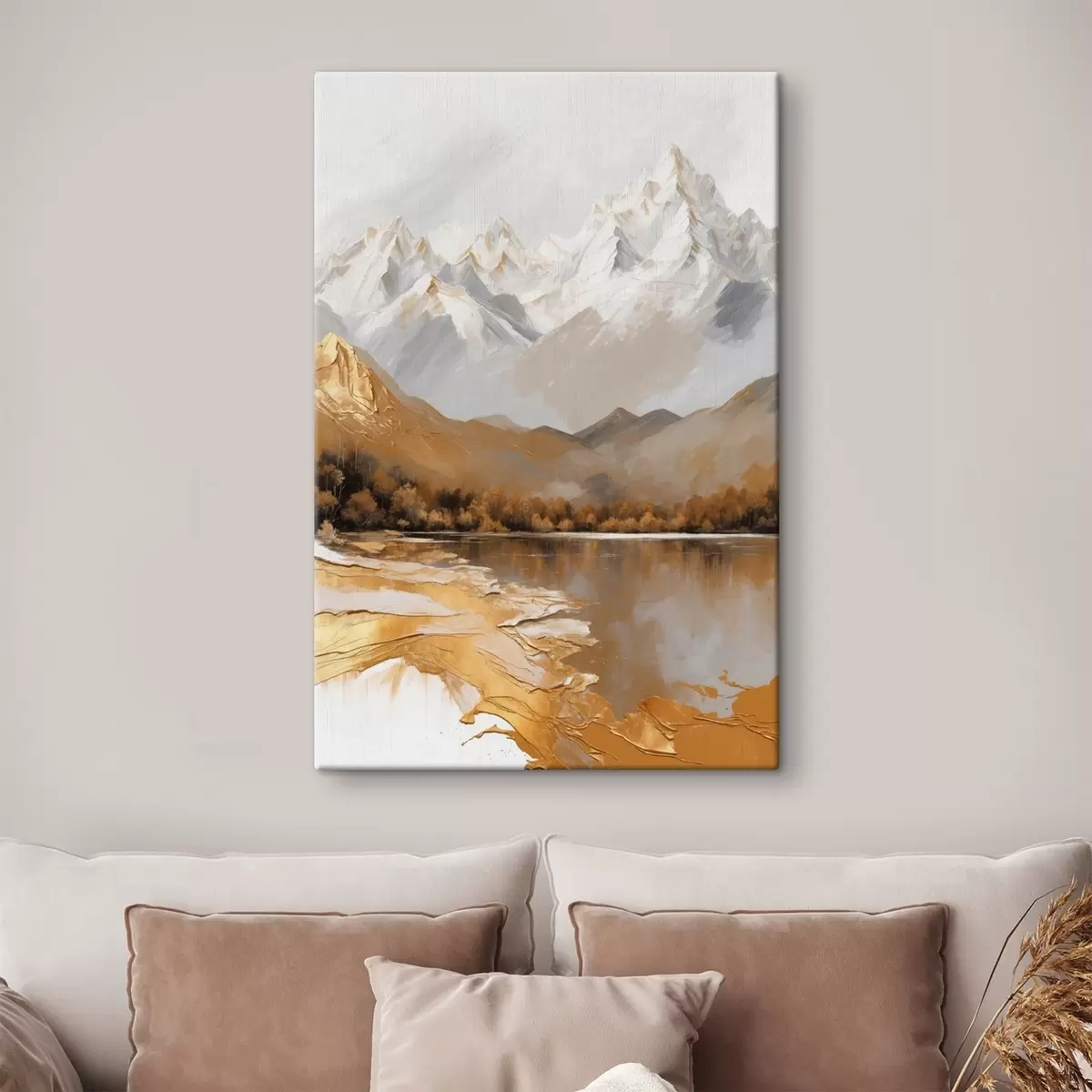  Peintures Paysage de montagne avec un lac dans des couleurs chaudes s44877