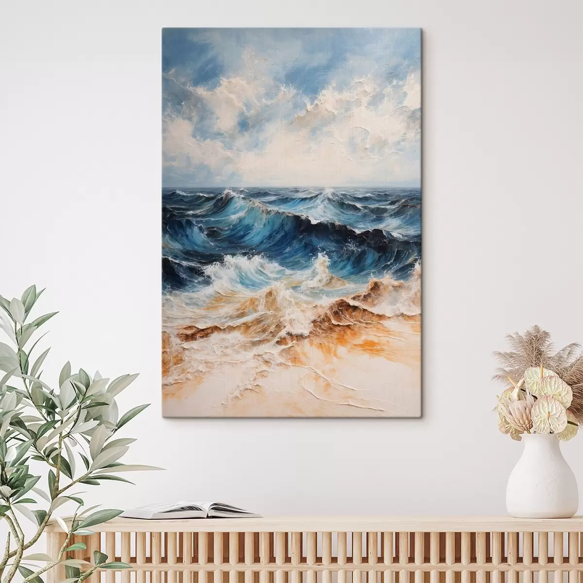  Peintures Mer agitée avec des vagues sous un ciel clair s44881
