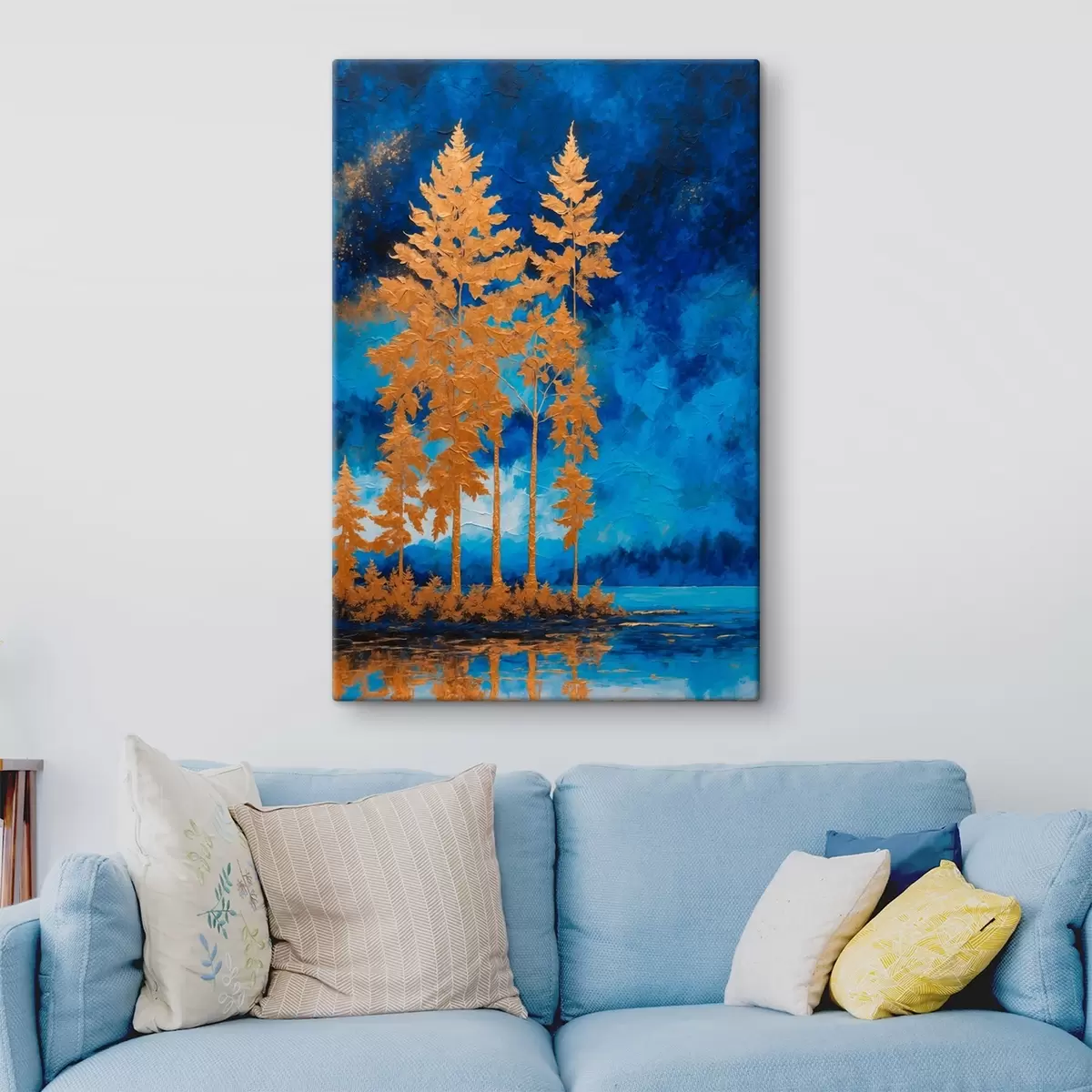  Peintures Arbres sur fond de ciel nocturne dans les tons bleus s44888