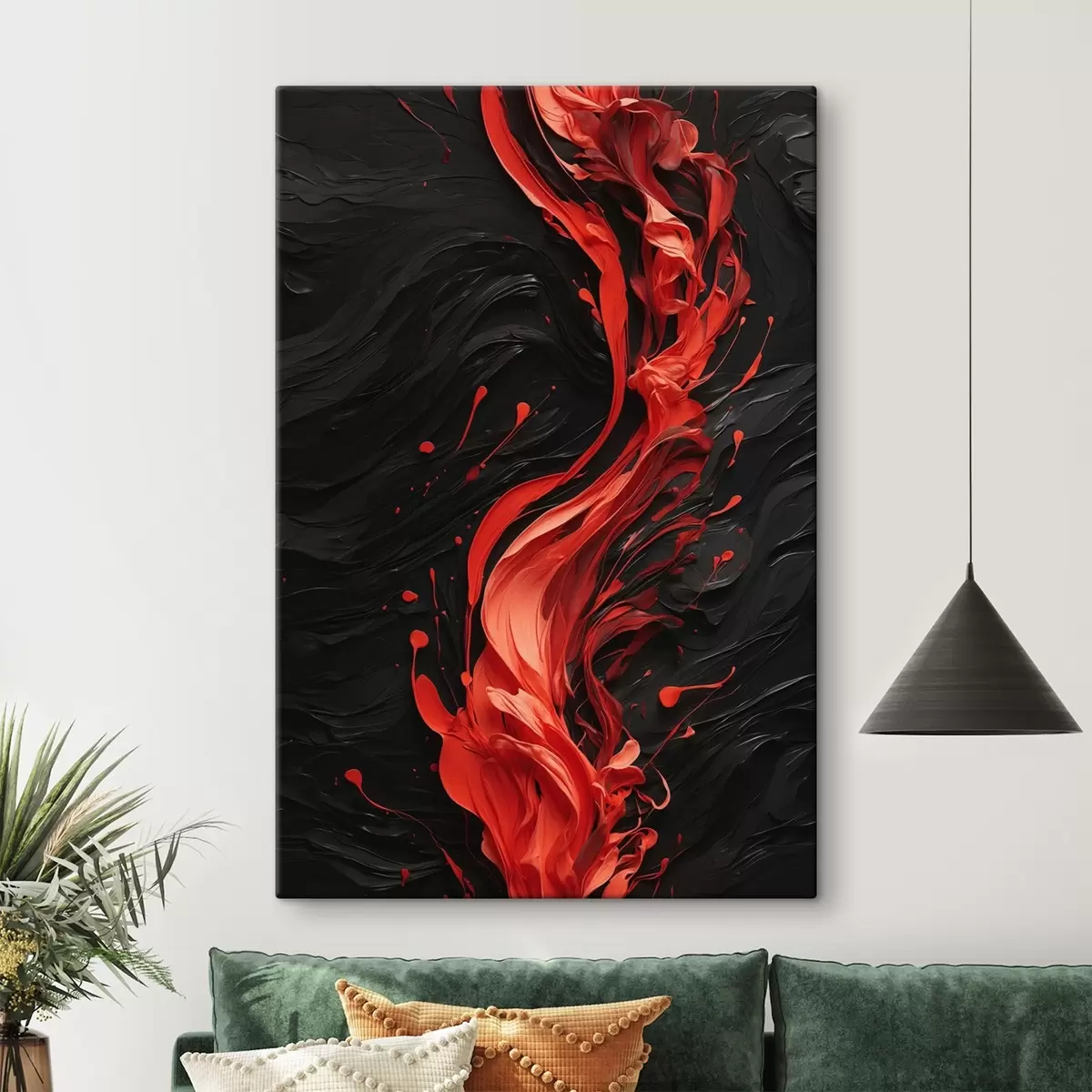  Peintures Ruisseau de peinture rouge sur fond noir abstrait s44889