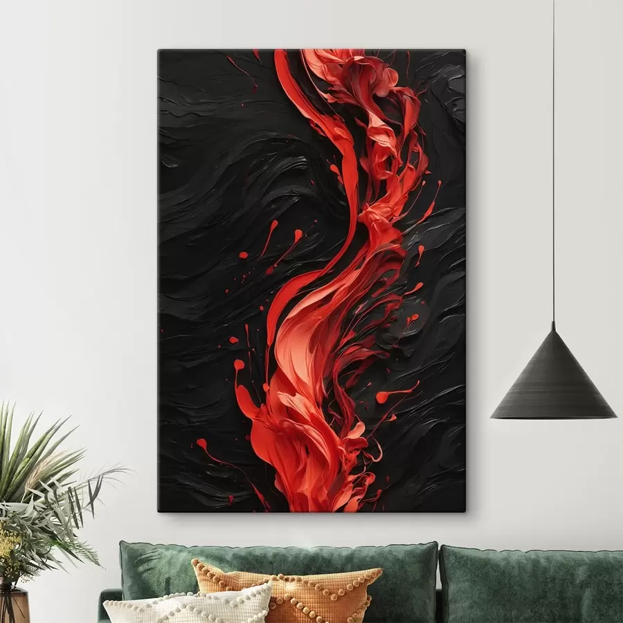  Peintures Ruisseau de peinture rouge sur fond noir abstrait s44889