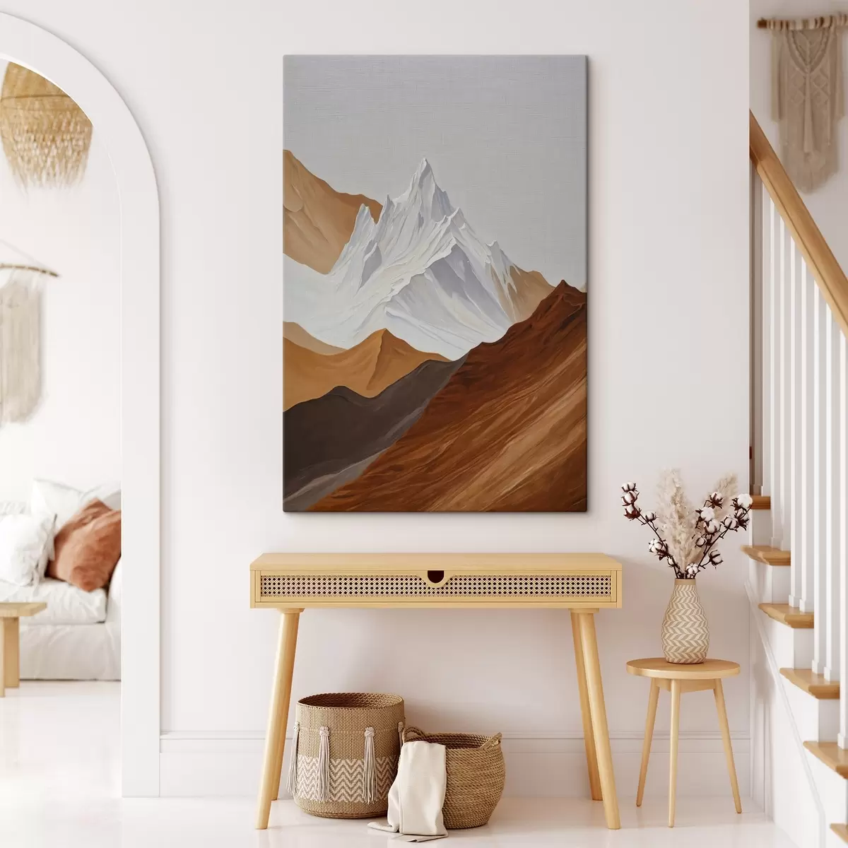 Schilderijen Geometrisch berglandschap in bruin- en wittinten s44896