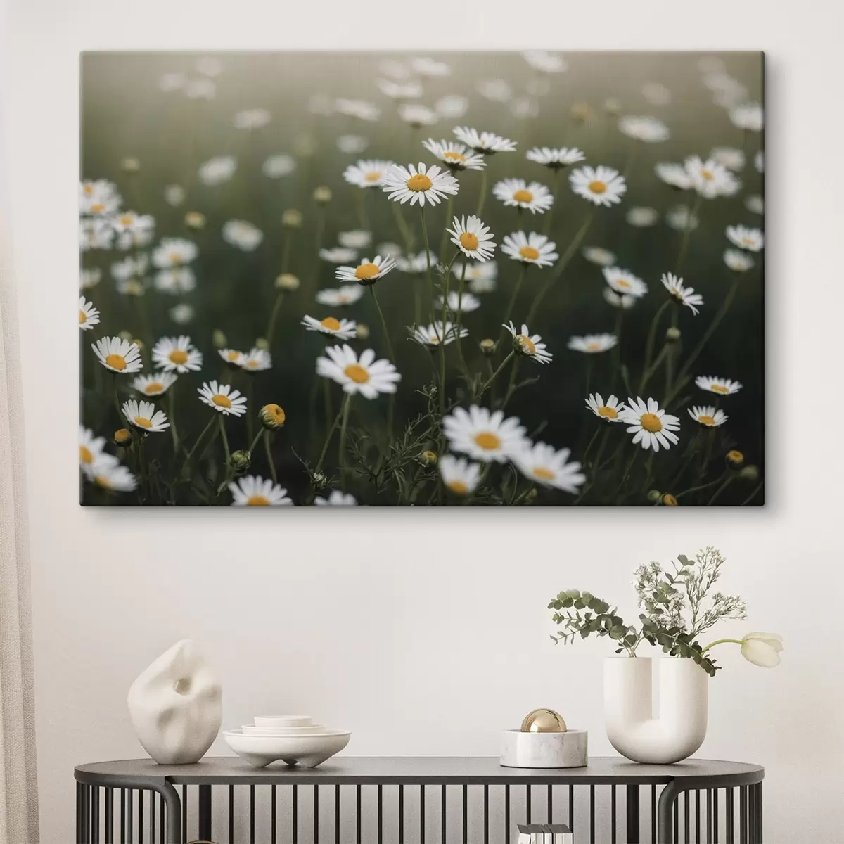  Peintures Champ de marguerites sur fond vert flou s44898