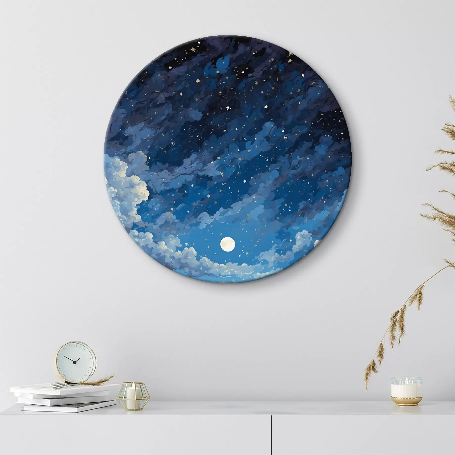  Peintures Ciel nocturne avec lune et étoiles sur un paysage de montagne r44872