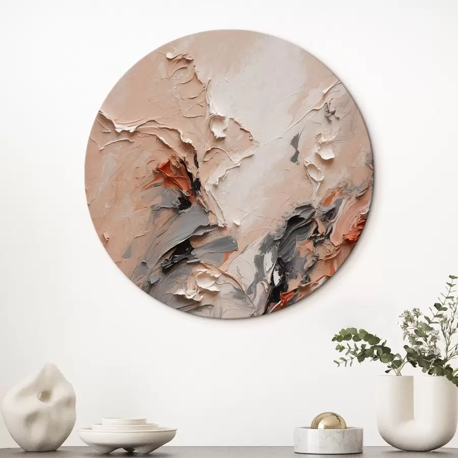  Schilderijen Abstract in perzikkleurige grijstinten met structuurstrepen r44873