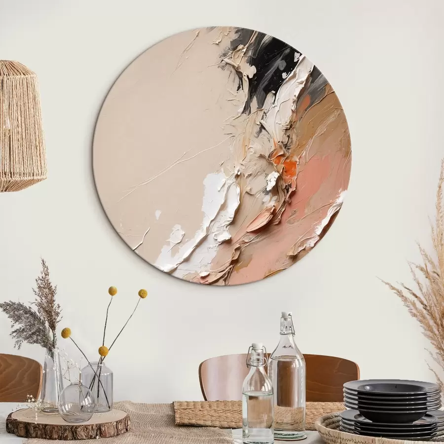  Schilderijen Beige en zwarte abstractie met accenten van roze en wit r44875