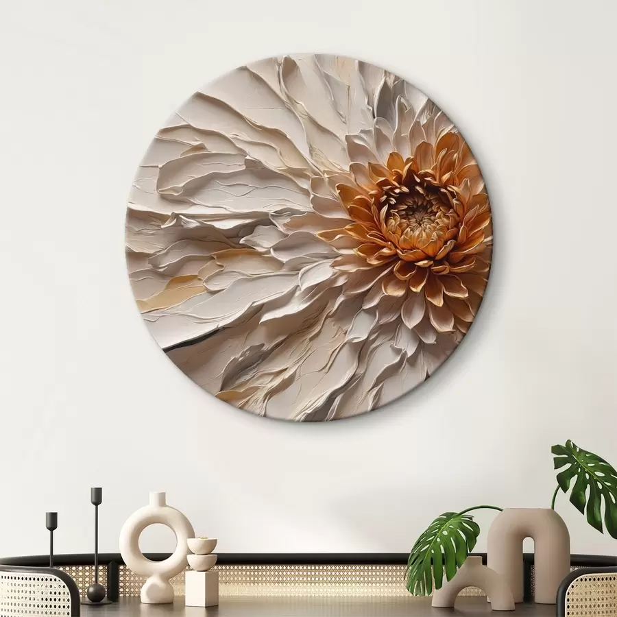  Schilderijen Volumetrische bloem met crèmekleurige bloemblaadjes en warme kern r44878