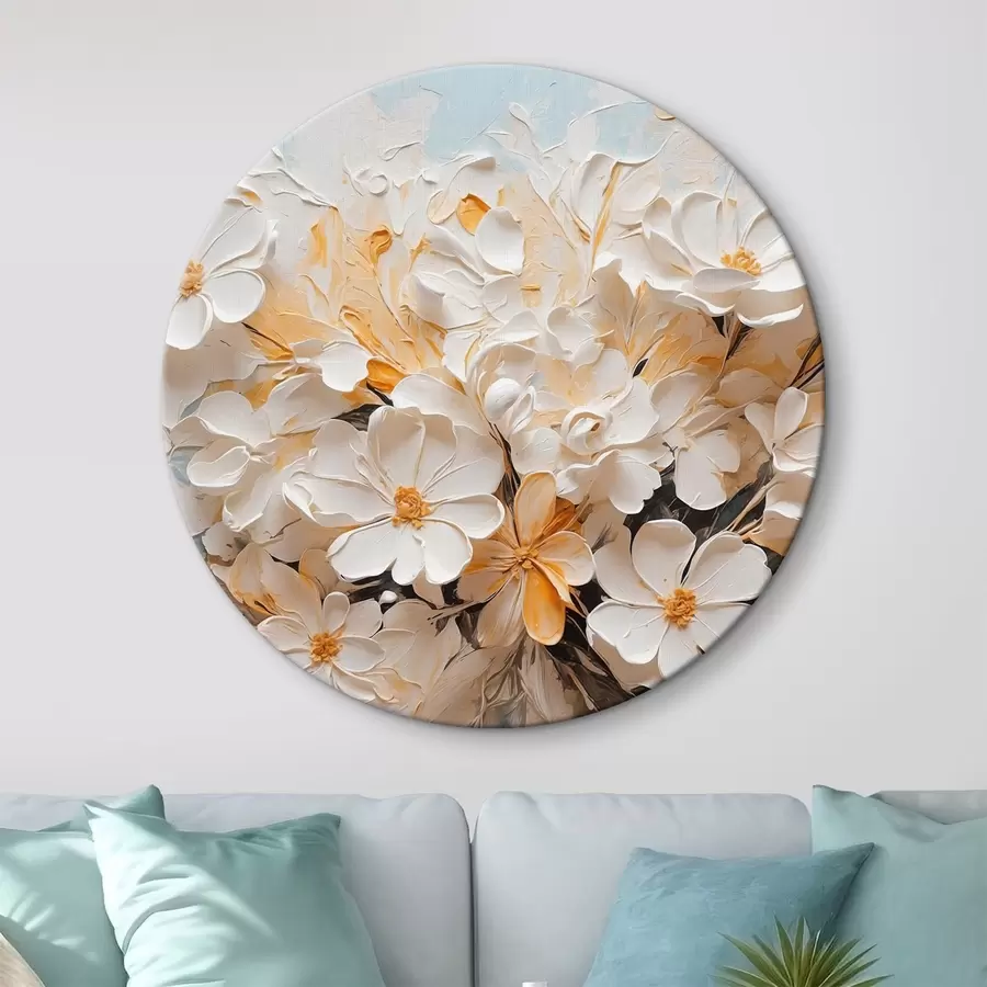  Peintures Fleurs blanches et pêche sur fond bleu avec des pastels r44879