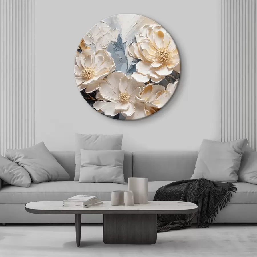  Peintures Pivoines crème volumineuses sur fond bleu clair r44880