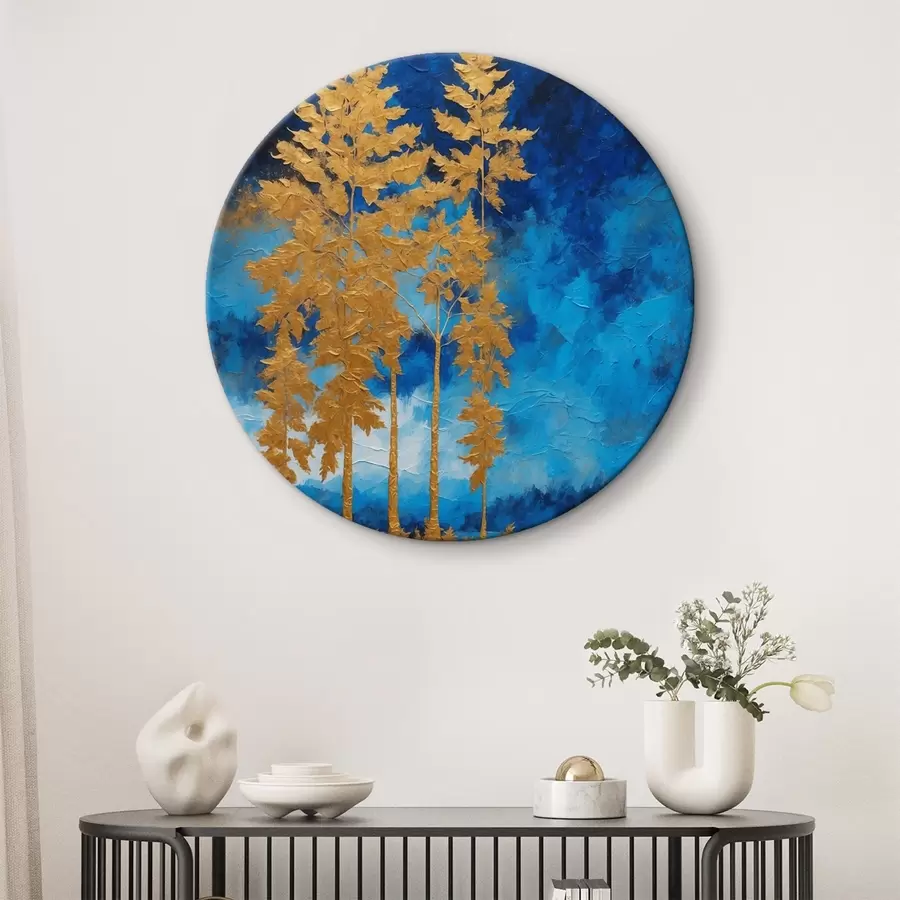  Peintures Arbres sur fond de ciel nocturne dans les tons bleus r44888