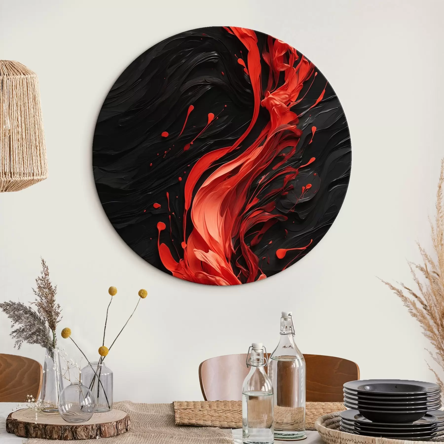 Papier peint photo Ruisseau de peinture rouge sur fond noir abstrait r44889