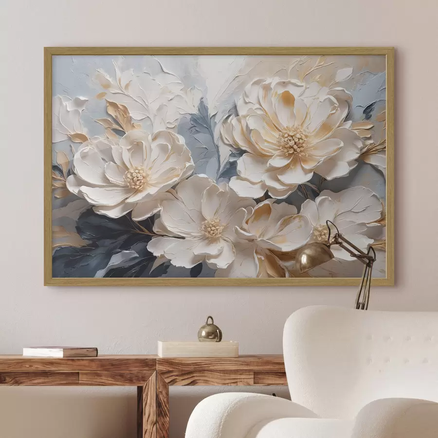 Papier peint photo Pivoines crème volumineuses sur fond bleu clair f44880