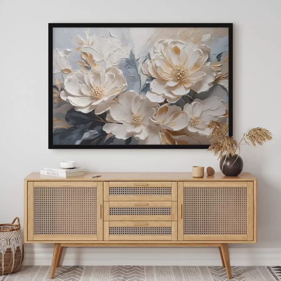 Papier peint photo Pivoines crème volumineuses sur fond bleu clair f44880