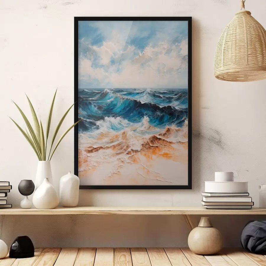 Fotobehang Ruwe zee met golven onder een heldere hemel f44881