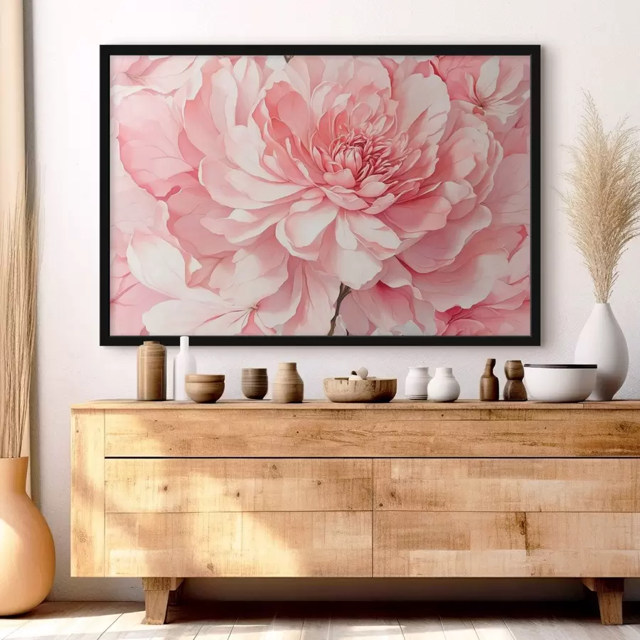 Fotobehang Roze pioenroos close-up met zachte verlichting f44891